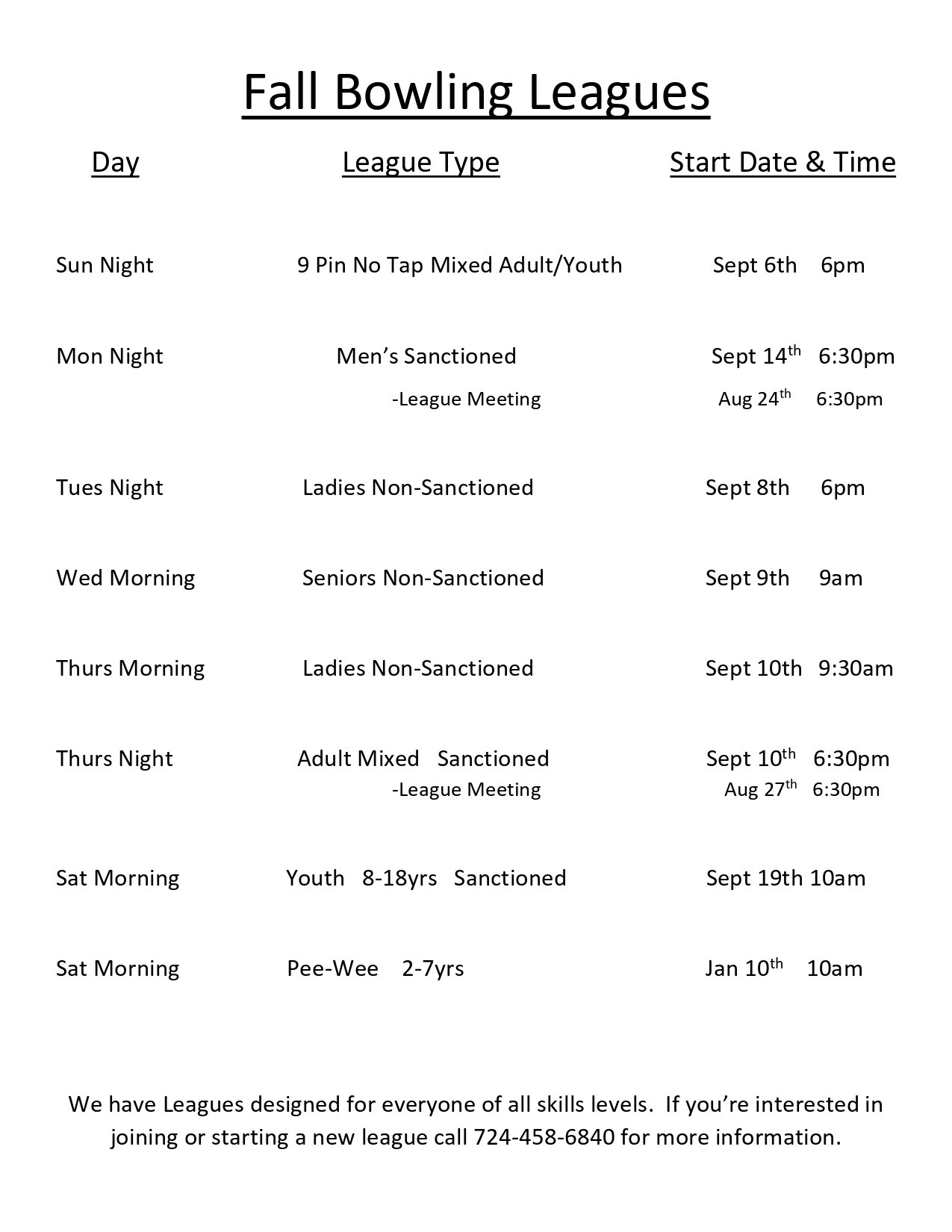 Fall League Signups!